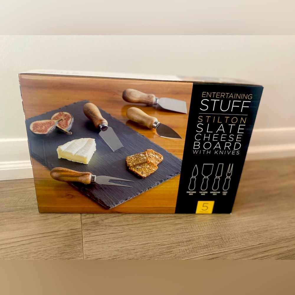 Entertaining Stuff | Stilton Slate Cheese Board with Knives